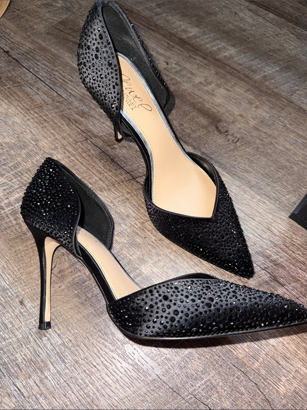 Jewel Badgley Mischka Black Crystal-Embellished Pointed D'Orsay Heels